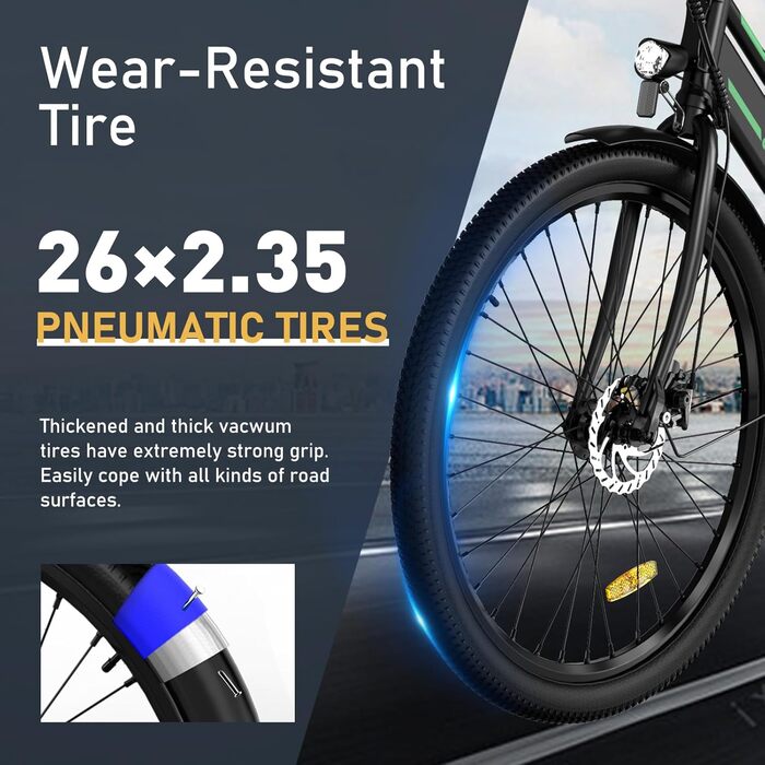 Електровелосипед COLORWAY BK8 26x2,35 дюйма, 250 Вт, знімний акумулятор 36В 12Аг, LED-дисплей, подвійний диск гальма, для підлітків і дорослих