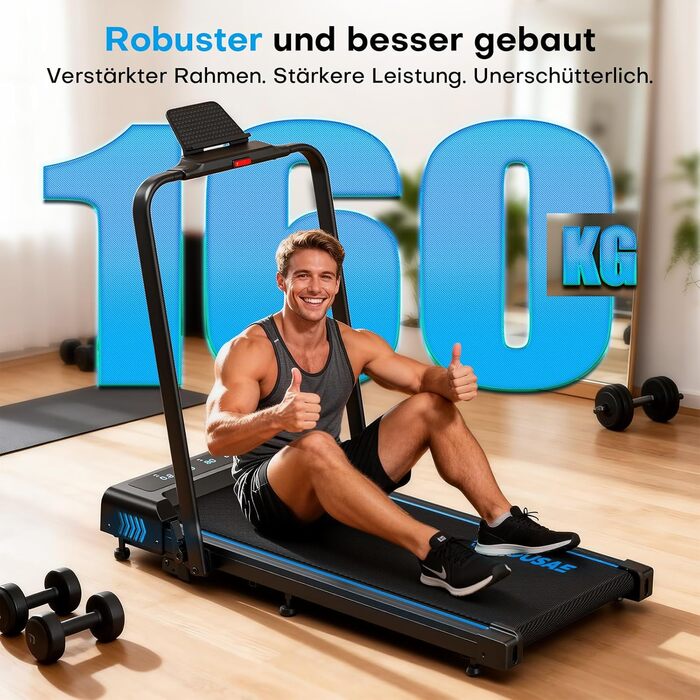 Біговий тренажер для дому 5-в-1, 12 км/год, складаний, з підйомом 9%, 2.75HP безщітковий мотор, LED-дисплей, сумісність з додатком, 12 програм, чорно-синій, 5-в-1