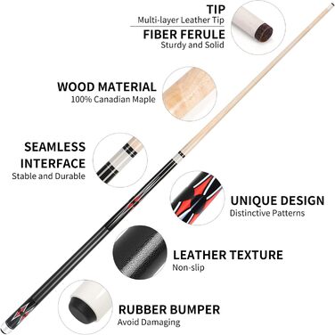 AKLOT Більярдний кий, набір 3 шт., канадський клен, 147.3 см, змішана вага