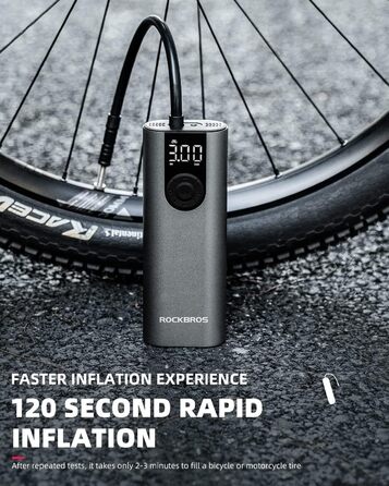 ROCKBROS Електричний насос-автокомпресор 2600mAh, 150PSI для авто, мото, велосипедів, м'ячів з LED та датчиком тиску