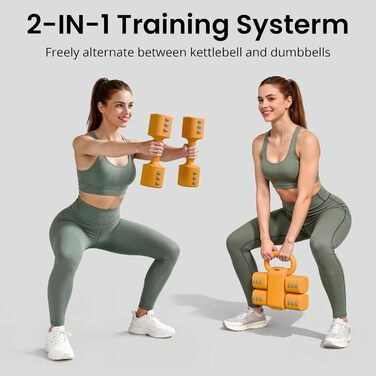 Набір 2-в-1: Регульовані гантелі та м'ячики-гантелі для фітнесу вдома, 4 ступені ваги (1-2.5 кг), для жінок, з антиковзним кріпленням. Жовтий колір.
