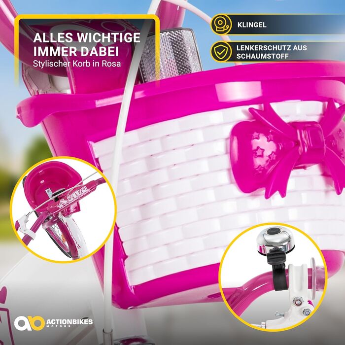 Дитяче велосипед Actionbikes Daisy | 12, 16, 20 дюймів - V-Brake гальма - захист від бруду спереду та ззаду - велосипед для дітей 2-9 років, для дівчаток та хлопчиків