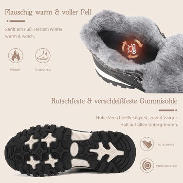 Зимові черевики для жінок: теплі трекінгові черевики, снігоступи, розмір 36-41 (чорно-білі, 39 EU)
