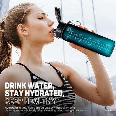 Спортивна пляшка для води 1л BPA-free з неслизьким гумовим ручним, для велосипеда, активного відпочинку, школи, спортзалу, колір: зелений ліс, об'єм: 1000 мл