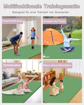 Килимок для йоги XXL 200x130 см: фітнес-мат з NBR, товщина 20/15/10 мм. Підходить для йоги, фітнесу, занять з дітьми та для людей похилого віку. Зелений, товщина 20 мм