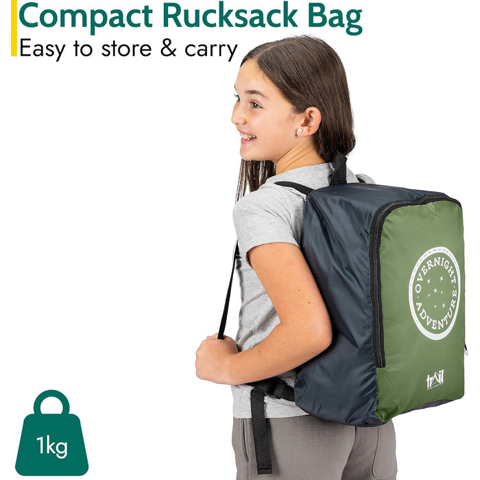 Дитячий спальний мішок Trail Mumienschlafsack для кемпінгу на 3 сезони – 300gsm, для хлопчиків та дівчаток, з легким рюкзаком – хакі