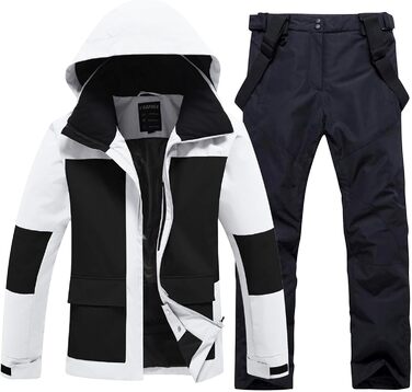 Комплект гірськолижний чоловічий HOTIAN: куртка та штани, дихаючий, водонепроникний, вітрозахисний, знімний капюшон, для сноуборду, розмір XL, чорний та білий