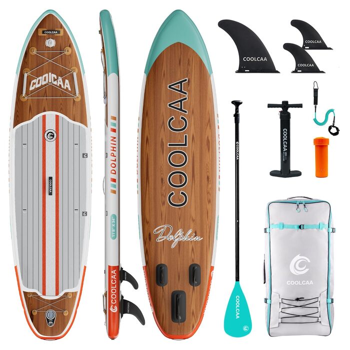 SUP дошка COOLCAA 355 см Timber Skiff надувна з аксесуарами та сумкою для дорослих, вантажопідйомність 222 кг, ширина 86 см