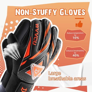 Воротарські рукавички WVVOU для дітей та підлітків, футбольні, з подвійним захистом, портативні, супер зчеплення (Помаранчевий, 4)