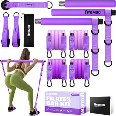 Набір для пілатесу з еластичними стрічками та регульованою штангою, мультифункціональне обладнання для фітнесу вдома, аксесуари для пілатесу