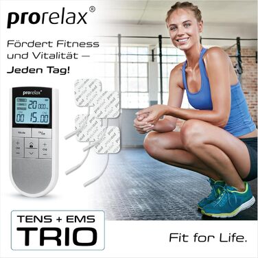 Prorelax TENS/EMS Trio: електростимулятор для релаксації, м'язів та зняття болю | 3 терапії, 50 програм, 16 рівнів інтенсивності