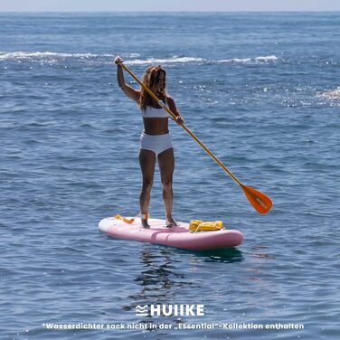 Надувний SUP-борд HUIIKE з аксесуарами: весло, фіни, насос. Стабільний та міцний SUP-борд для стабільного веслування. Розмір 305x84x15 см, вантажопідйомність до 130 кг. Колір рожевий, серія Enjoyer Essential