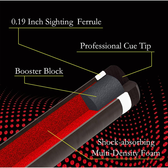 Moyerely: Професійний кий для більярду з карбону, 11.8 мм/12.5 мм, низька дефлекція, з кейсом MF3