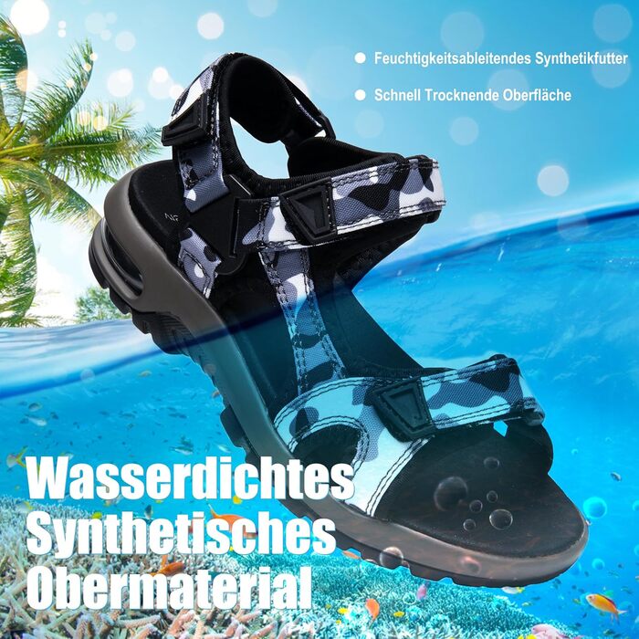 Сандалі дитячі Visionreast для хлопчиків, пляжні, спортивні, трекінгові, з повітряною подушкою, протиковзкі, літні, сірі камуфляжні (29 EU)