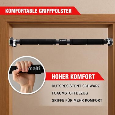 Кімнатна турнік Klimmzugstange для дверного прорізу, регульований 63–100 см, монтаж без свердління, нековзкі ручки, витримує до 100 кг