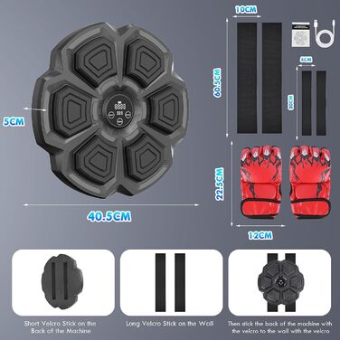 LED музичний бокс-машина Bluetooth з рукавичками, електронний тренажер для боксу, 9 режимів швидкості, підрахунок ударів, легкий монтаж