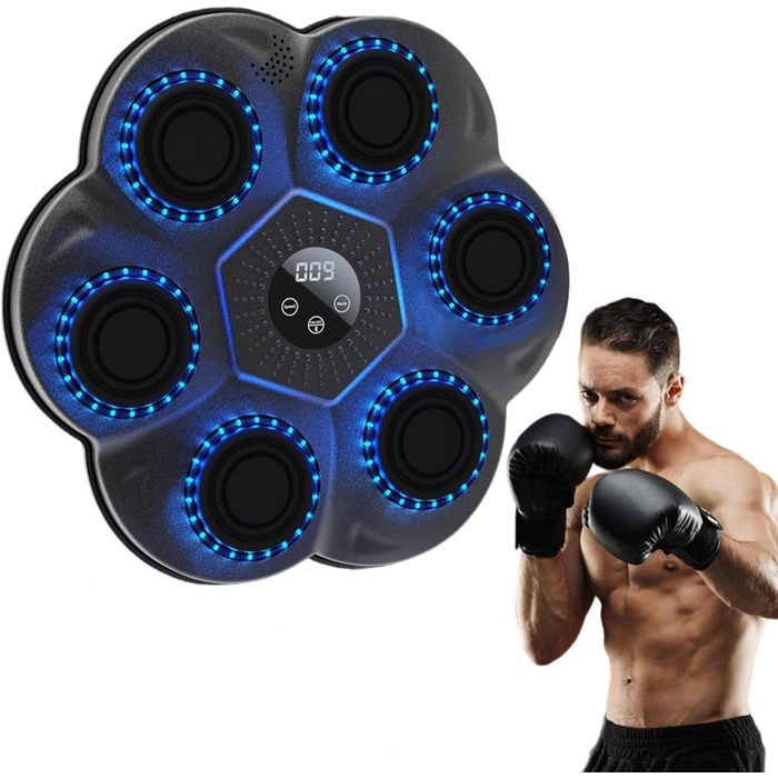 Музична боксерська машина Yolispa для дорослих та дітей, 9 режимів, 18 швидкостей, LED-підсвічування, Bluetooth, з боксерськими рукавичками