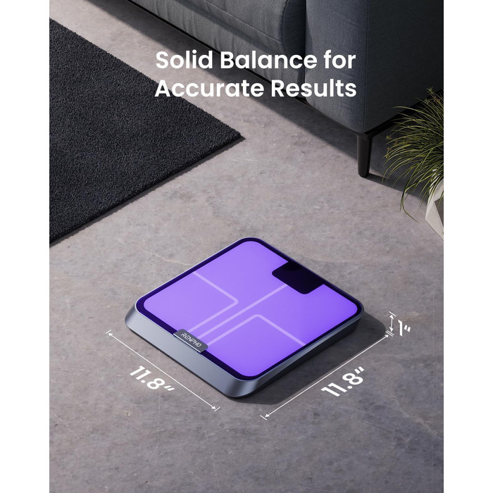 Вага RENPHO для вимірювання жиру в тілі, Bluetooth, для персонального використання, з нагадуваннями, перезаряджувана, 180 кг, 30 см