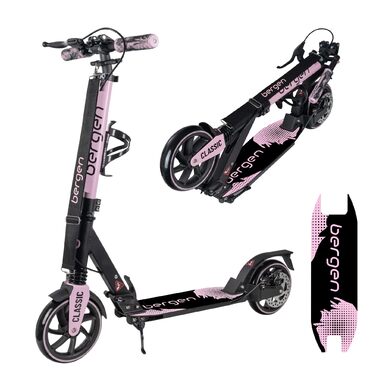 Самокат міський Bergen City Scooter Classic складаний - 200 мм колеса, дискове та ножне гальмо, 2 амортизатори, алюмінієвий, регульована висота, для дітей від 6 років та дорослих до 100 кг (Рожевий)