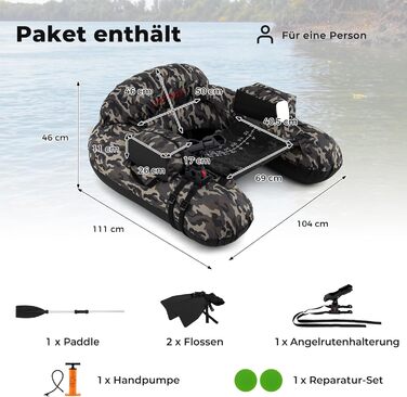 COSTWAY Belly Boot - надувне рибальське сидіння для лову риби, зелений (камуфляж)