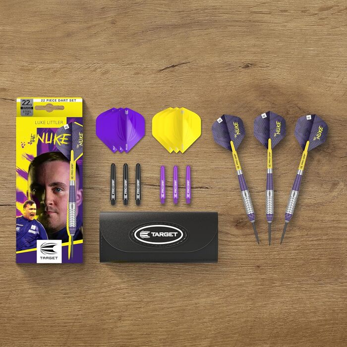 Дротики Target Darts Luke Littler Brass Steel Tip 22 г – набір дротиків The Nuke Player Edition з латуні для дартсу, аксесуари для дартсу