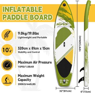 Надувна SUP-дошка ALLPICK Premium 320 см з універсальним кріпленням для камери, повним комплектом аксесуарів, для дітей і дорослих, вантажопідйомність 150/180 кг, для початківців і досвідчених
