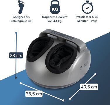 Масажер для ніг з 9 рівнями інтенсивності, підходить для розміру ноги до 44, 5 програм, 3 рівні вібрації та компресія, з пультом дистанційного керування, функція підігріву до 40°C, знімні вкладиші