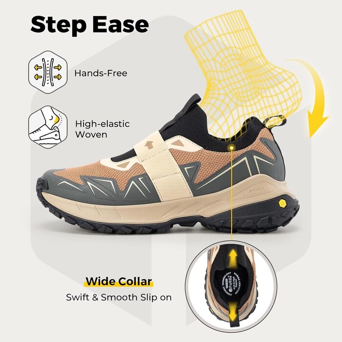 Черевики для піших прогулянок FitVille для чоловіків, широкі, трекінгові, slip-on, Outdoor, дихаючі, Walkingschuhe, антиковзкі, для відпочинку, широкі кросівки (44 EU X-Weit, Коричнево-сірий)