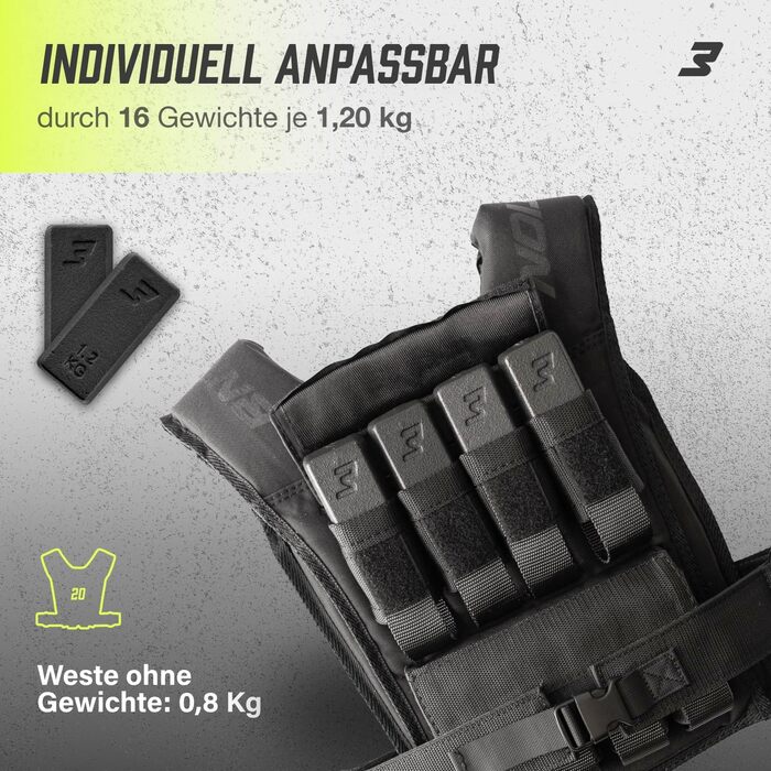 Утяжелитель Müller & Blum Premium 20 кг / 10 кг, регульований жилет для фітнесу з вантажами, чоловічий та жіночий, Cordura, для силових тренувань, чорний 20 кг