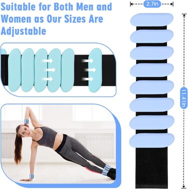 Ваги для зап'ястя та щиколоток - 1 пара (0.45 кг кожний) | Регульовані ваги для зап'ястя та щиколоток, силіконові браслети для рук та ніг | Для йоги, танців, пілатесу, плавання, ходьби та тренажерного залу (Блакитний)