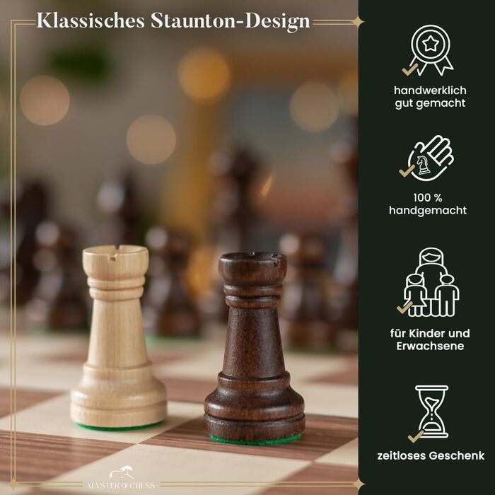 Набір для шахів Tournament Schach Spiel Set NO. 6 | Master Of Chess | Шаховий набір з дерев'яною шахівницею 54x54 см | З шаховими фігурами Staunton з горіха та ясену | Преміум якість