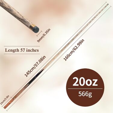 Більярдний кий Kmise 3/4 для снукеру та пулу, професійний, ручної роботи, з 4-х фас. сплайсом, 18/19 мм, вага 567.0 г, комплект з 2 подовжувачами, для дорослих