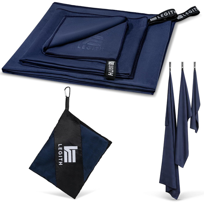 Набір мікрофібрових рушників LEGITH – швидковисихаючі та компактні для подорожей, пляжу, спорту та кемпінгу (3 розміри: 160x80 см, 120x60 см, 80x40 см) – економія місця