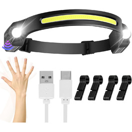 LED налобний ліхтар з перезарядкою, 2 шт. IPX4, 650 люмен, 6 режимів, датчик руху, для дітей та дорослих, підходить для риболовлі, бігу, кемпінгу, походів