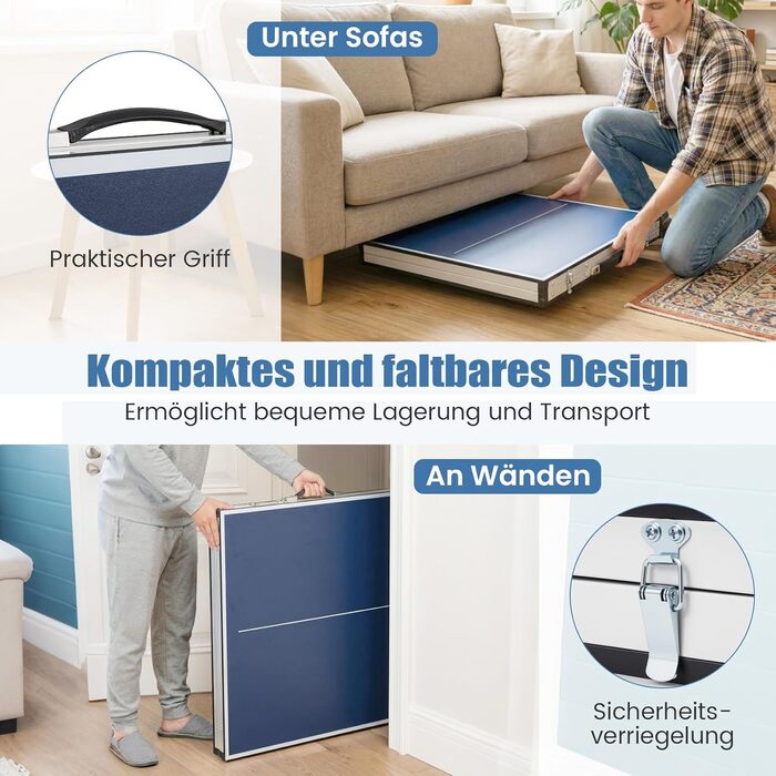 COSTWAY Міні стіл для пінг-понгу складний, стіл для тенісу вологостійкий, з сіткою, 2 ракетки та м'ячі, готовий до використання, для відпочинку в приміщенні та на вулиці, 152,5 x 76 x 71 см