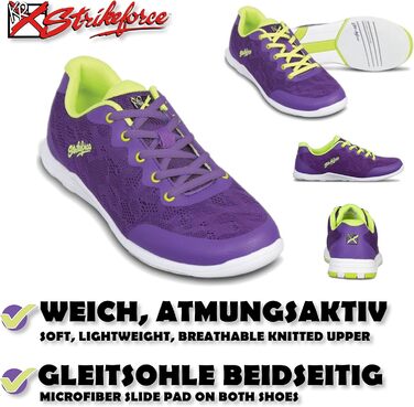 Кросівки для боулінгу KR Strikeforce з шнурівкою, спортивні, з двосторонньою підошвою, кольорові (36 EU, фіолетовий/жовтий)