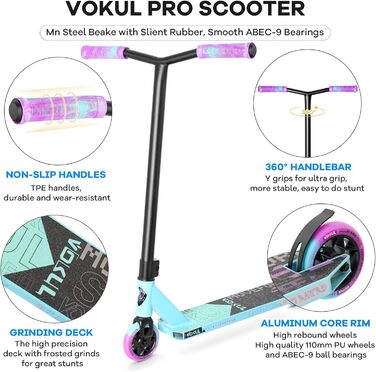 Трюковий самокат VOKUL Pro BZIT K1 для дітей, підлітків і дорослих, колеса 110 мм, алюмінієвий, синьо-фіолетовий, для фрістайлу, подарунок 2022