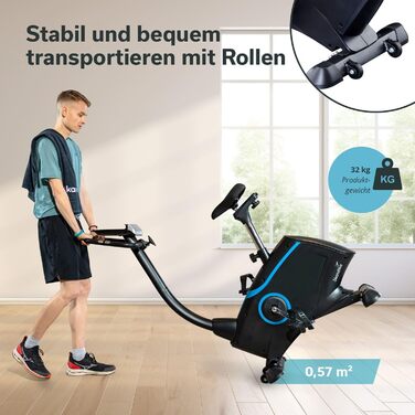 Ергометр Skandika Atlantis: велотренажер з керуванням через додаток (Kinomap, iConsole), Bluetooth, 10 кг маховик, вимірювання пульсу та жиру, 32 рівні навантаження, тихий, з транспортувальними колесами, до 150 кг