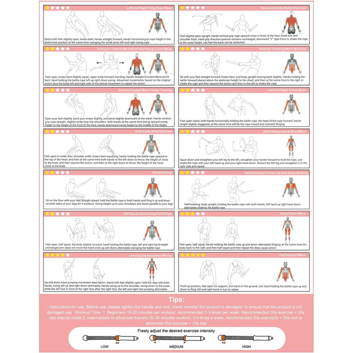 Битва мотузок TOGETDREAM: регульовані тренувальні канати без мотузки для силових тренувань, кардіо та спалювання жиру, чорний