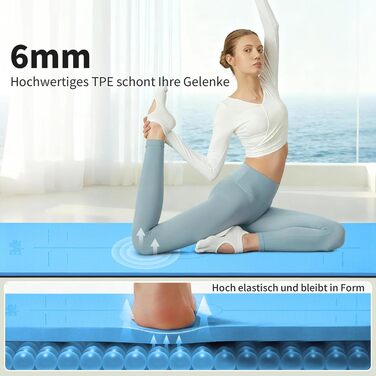 Килимок для йоги з натурального каучуку та TPE, протиковзкий, з розміткою, унікальний дизайн, з ремінєм, екологічний, для подорожей, пілатесу, йоги, фітнесу, синій, 6 мм