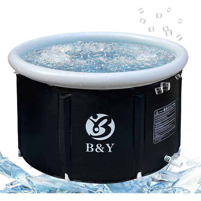 Ексклюзивна ванна для криотерапії B&Y 80 см Ø - велика надувна ванна для спортсменів, 402 л, чорна, 89x55 см