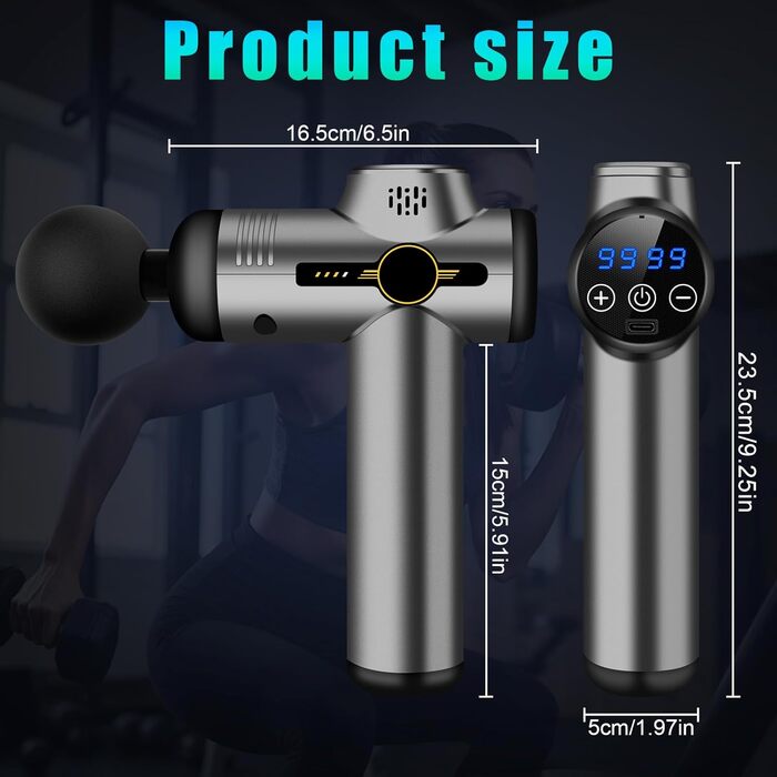 Масажер для м'язів NXPZ: професійний масаж глибоких м'язів, 99 швидкостей, 8 насадок, LCD дисплей, тихий електричний масажер для зняття болю та жорсткості м'язів