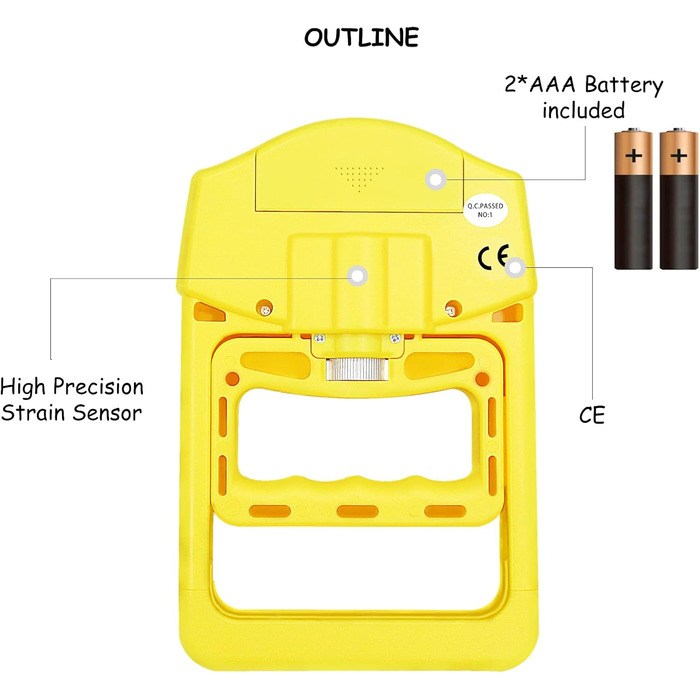 Електронний динамометр GRIPX для вимірювання сили стиску руки, 90 кг / 198 lbs (жовтий)