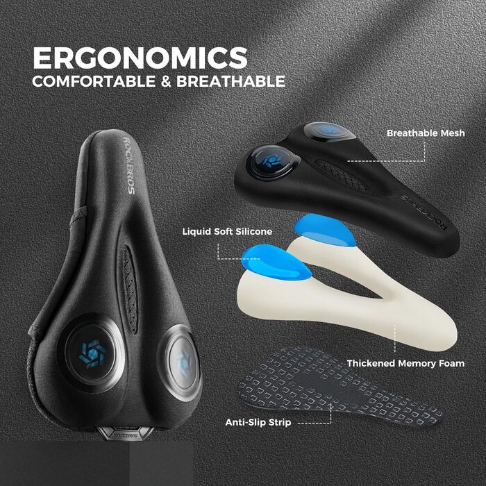 Подушка-накладка на сидіння велосипедного крісла ROCKBROS, гелева, вузька, дихаюча, 28*17см, червоно-синя