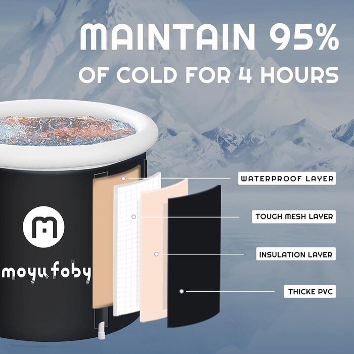 Екзотична ванна для криотерапії та відпочинку: ванна для занурення з кришкою, 345 літрів, чорна