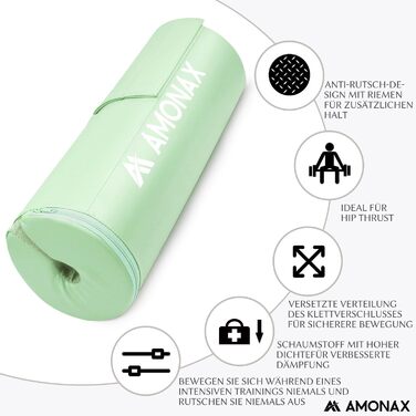 AMONAX Подушка для гіп-трасту та штанги, товста, зелена – м'яке фітнес-полотно для штанги, аксесуар для спортзалу, підходить для жінок і чоловіків