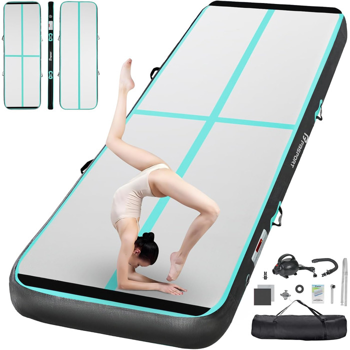 FBSPORT Airtrack Matte - килимок для гімнастики та йоги, 200x100x10 см, чорно-зелений