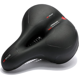 Зручний велосипедний сідло StreeHerjjkeA1 Cityradsättel з Memory Foam, водонепроникний, червоний світловідбиваючий елемент, для гібридних велосипедів, унісекс, чорний