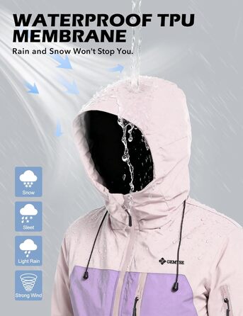 Жіноча лижна куртка GEMYSE з інтегрованими плечовими ременями. Тепла зимова куртка, водонепроникна, вітронепроникна та дихаюча. Снігова куртка для активного відпочинку. Кольори: SakuraRosa, Eisviolett, Morgenvioett. Розмір: L