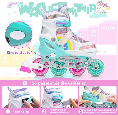 Ролики дитячі SULIFEEL Unicorn Rainbow для дівчаток та хлопчиків, світлові, чорні, 28-31 EU